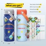 Kids Water Bottle with Stickers, 18oz Vacuum Double Insulated Cup with Straw, 316 Stainless Steel Bottles for School, Gift for Boy(2 Pack, Light Blue and Dark Blue) - Image 4