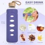 Sport 32oz Glass Water Bottle 1000ml /1 liter Borosilicate Glass Water Bottle Reusable Waterbottle Jugwith Silicone Sleeve and Unique Lid (Purple - Image 4