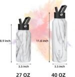 BJPKPK Insulated Water Bottles with Straw Lid, 40oz Stainless Steel Water Bottles with 3 Lids, BPA Free Leakproof Thermo, Tumblers, Cups for Sports, Gym- White Birch - Image 4