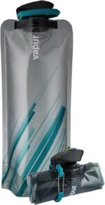 Vapur Collapsible Water Bottle With Carabiner, Compact Bottle Folds Flat For Hydration On The Go, Ideal for Traveling, Hiking or Camping, 34 Ounce, Grey & Teal, Pack of 2 - Image 3