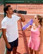 24 oz Insulated Water Bottle with 2 Lids (2-in-1 Straw & Spout Lid, Magnetic Lid), Slim Water Bottle with Strap, Stainless Steel Water Bottle for Hiking, Gym, Travel, BPA-Free Black - Image 3
