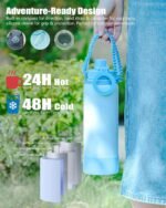 24 oz Insulated Water Bottle with 2 Lids (2-in-1 Straw & Spout Lid, Magnetic Lid), Slim Water Bottle with Strap, Stainless Steel Water Bottle for Hiking, Gym, Travel, BPA-Free Black - Image 5