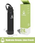 24 oz Insulated Water Bottle with 2 Lids (2-in-1 Straw & Spout Lid, Magnetic Lid), Slim Water Bottle with Strap, Stainless Steel Water Bottle for Hiking, Gym, Travel, BPA-Free Black - Image 6