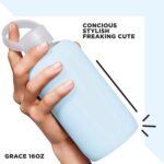 bkr - Little Smooth - Reusable Glass Water Bottle - 16oz - Fits in Cup Holder - Leakproof, Travel Friendly - BPA Free, Dishwasher Safe - Removable Silicone Sleeve & Carrying Loop - Image 4