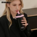 16 oz Travel Coffee Mug Spill Proof Leak Proof, Stainless Steel Thermal Coffee Cup with Lid, Resuable Ceramic Lined Tumbler for Office, Commute, Yoga Drinks Flask for Women - Berry Black - Image 5