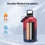 Trebo 1 Gallon Water Bottle Insulated with Paracord Handle and Straw,128oz Vacuum Double Wall Stainless Steel Large Jug,Keep Ice Cold 48hrs, Leakproof Sports Gym Flask for Men Women, Ruby Red - Image 3