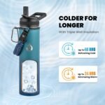 Insulated Water Bottle 24oz, Triple Wall Vacuum Stainless Steel (Cold for 48 Hrs, Hot for 24Hrs), Leak Proof & Non-BPA, 24oz Hydro Water Flask with Paracord Handle & Straw Spout Lids - Image 3