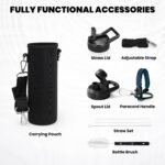 Insulated Water Bottle 24oz, Triple Wall Vacuum Stainless Steel (Cold for 48 Hrs, Hot for 24Hrs), Leak Proof & Non-BPA, 24oz Hydro Water Flask with Paracord Handle & Straw Spout Lids - Image 4