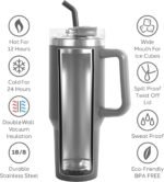 OGGI 40 oz Tumbler with Handle, Straw & Lid - Big Water Bottle, Travel Coffee Mug, Stainless Steel Vacuum Insulated Thermal Cup for Hot Cold Beverages, Cold for 24Hrs & Hot for 12Hrs - Gray - Image 4