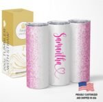 Personalized Tumbler with lid and straw | 20oz Stainless Steel Insulated | Custom Gifts | Double Wall Coffee Cups for Hot, Cold Drinks | Pink tumblers Glitter effect with Name | 20oz Cup - Image 3