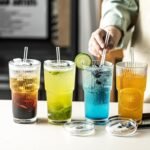 20oz Ribbed Glass Tumblers with Lids and Glass Straws -4-Piece Set, Thickened for Iced Coffee, Smoothies,Cocktails and Juices-Elegant Durable for Home, Office,Travel - Image 4