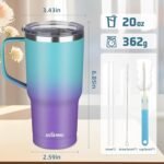 20 oz Insulated Coffee Mug with Ceramic Coating, Stainless Steel Travel Mug Tumbler with Handle Lid and Straw, Double Wall Leak-Proof Coffee Travel Mug Keeps Drink Hot and Cold (Azure Purple) - Image 3