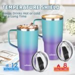 20 oz Insulated Coffee Mug with Ceramic Coating, Stainless Steel Travel Mug Tumbler with Handle Lid and Straw, Double Wall Leak-Proof Coffee Travel Mug Keeps Drink Hot and Cold (Azure Purple) - Image 5