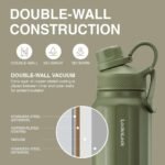 LocknLock LHC3252KKI Trek Water Bottle, Stainless Steel, Double-Wall Vacuum Insulated for Hot and Cold Drinks with Lid and Handle, Travel-Friendly, Leakproof, BPA Free, 32 oz, Olive Green - Image 4