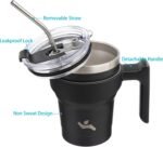 10 oz Tumbler with Handle and 2 Straw 2 Lid, Insulated Water Bottle Stainless Steel Vacuum Cup Reusable Travel Mug,Black - Image 3