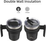 10 oz Tumbler with Handle and 2 Straw 2 Lid, Insulated Water Bottle Stainless Steel Vacuum Cup Reusable Travel Mug,Black - Image 4