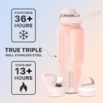Coldest Sports Water Bottle - 3 in 1 Lids (Chug, Straw, Handle) - Insulated Stainless Steel Tumbler with Handle - Vacuum Water Flask Cup, Valentines Gifts for Him Her (36 oz, Forever Pink Glitter) - Image 3