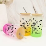16 Oz Can Glass Cup Customized Birth Flower Glass Water Bottle with Bamboo Lid And Straw - Reusable Water Cups Glass Tumbler W/Lids Straws - Valentines Day Gifts for Women - Image 4