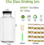 12 oz Glass Juice Bottles with Lids, Set of 12 Reusable Empty Drinking Bottles Juice Containers with Brush Labels for Juicing, Kombucha, Milk, Smoothies, Water Storage - Image 3