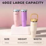 40 oz Insulated Stainless Steel Bottle with 2-in-1 Straw and Spout Lid, Water Bottle with Carry Handle Keep Cold 24H, Leak-Proof, Fits in Car Cup Holder, Travel, and School（Purple） - Image 3