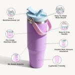 40 oz Insulated Stainless Steel Bottle with 2-in-1 Straw and Spout Lid, Water Bottle with Carry Handle Keep Cold 24H, Leak-Proof, Fits in Car Cup Holder, Travel, and School（Purple） - Image 5