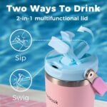 40 oz Insulated Stainless Steel Bottle with 2-in-1 Straw and Spout Lid, Water Bottle with Carry Handle Keep Cold 24H, Leak-Proof, Fits in Car Cup Holder, Travel, and School（Purple） - Image 6