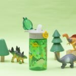 Zak Designs Sage Kids Water Bottle For School, Travel or At Home, 16oz Durable Plastic Water Bottle With Straw, Handle, and Leak-Proof, Pop-Up Spout Cover (Dino) - Image 3