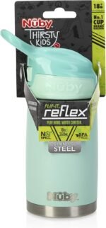 Nuby Thirsty Kids No Spill Flip-It Reflex Stainless Steel Travel Cup or Water Bottle - 10 Oz - 18+ Months - Aqua Mint - Back to School Essentials - Image 10