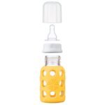 Lifefactory 4-Ounce BPA-Free Glass Baby Bottle with Protective Silicone Sleeve and Stage 1 Nipple, Yellow - Image 4