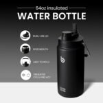 BOTTLE BOTTLE Insulated Water Bottle 64 oz with Straw and Dual-use Lid Half Gallon Water Jug Vacuum Stainless Steel for Workout and Sports Insulated Beer Growler with Handle Dark black - Image 3