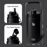 BOTTLE BOTTLE Insulated Water Bottle 64 oz with Straw and Dual-use Lid Half Gallon Water Jug Vacuum Stainless Steel for Workout and Sports Insulated Beer Growler with Handle Dark black - Image 4
