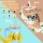Tronco 40 oz Glass Tumbler with Straw and Lid, Reusable Iced Coffee Cup with Handle, Glass Water Bottles for Smoothie, Fits Cup Holders, Lead-Free, BPA-Free - Image 4