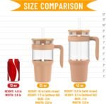 Tronco 40 oz Glass Tumbler with Straw and Lid, Reusable Iced Coffee Cup with Handle, Glass Water Bottles for Smoothie, Fits Cup Holders, Lead-Free, BPA-Free - Image 5