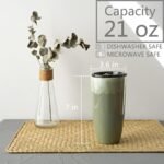 Bosmarlin Ceramic Travel Coffee Cup with Lid, 21 oz, Portable Coffee Mug for Car Cup Holder, Microwave Safe, Reactive Glaze (Pale Green) - Image 3