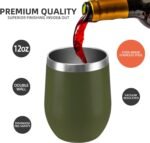 12 oz Insulated Wine Tumbler with Lid and Straw,Stainless Steel Stemless Wine Tumbler Glasses Double Wall Vacuum Wine Cups Tumbler for Coffee,Cocktail,Office（Navy Green,1） - Image 3
