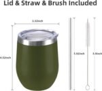 12 oz Insulated Wine Tumbler with Lid and Straw,Stainless Steel Stemless Wine Tumbler Glasses Double Wall Vacuum Wine Cups Tumbler for Coffee,Cocktail,Office（Navy Green,1） - Image 5