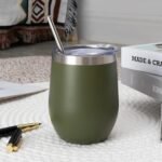 12 oz Insulated Wine Tumbler with Lid and Straw,Stainless Steel Stemless Wine Tumbler Glasses Double Wall Vacuum Wine Cups Tumbler for Coffee,Cocktail,Office（Navy Green,1） - Image 6