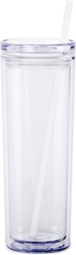 Maars Skinny Acrylic Tumbler with Lid and Straw | 18oz Premium Insulated Double Wall Plastic Reusable Cups - Clear, 2 Pack - Image 3