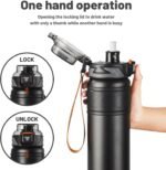TKK 30 oz Insulated Water Bottle with Straw, Leak Proof Stainless Steel Double Wall Vacuum Bottles with Strap, Reusable Metal Sports Water Bottle for Hot & Cold Drinks, Dishwasher Safe, Black - Image 3