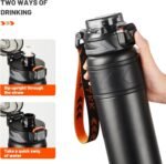TKK 30 oz Insulated Water Bottle with Straw, Leak Proof Stainless Steel Double Wall Vacuum Bottles with Strap, Reusable Metal Sports Water Bottle for Hot & Cold Drinks, Dishwasher Safe, Black - Image 4