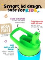 Kids Water Bottle - 12oz Stainless | Leak Proof With Straw & Handle | 24 Hours Cold | Insulated, Double Wall Stainless Steel | Easy Sip Toddler Cup | Child's Flask | Eco Friendly - Image 4