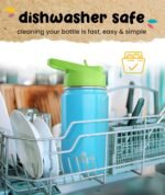 Kids Water Bottle - 12oz Stainless | Leak Proof With Straw & Handle | 24 Hours Cold | Insulated, Double Wall Stainless Steel | Easy Sip Toddler Cup | Child's Flask | Eco Friendly - Image 6