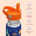 SANDJEST Dinosaur Kids Water Bottle with Straw Lid, Pack of 2 Insulated 12 Oz Stainless Steel Water Bottles for Boys, Travel Cup for School Sports - Image 3