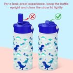 SANDJEST Dinosaur Kids Water Bottle with Straw Lid, Pack of 2 Insulated 12 Oz Stainless Steel Water Bottles for Boys, Travel Cup for School Sports - Image 4