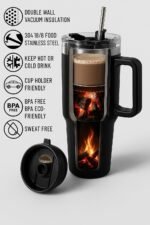 40oz Black Tumbler with Handle & Straw Lid Stainless Steel Insulated Travel Mug for Hot & Cold Drinks Leak Proof Reusable Cup Holder Friendly Gift for Men & Women - Image 5