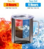 SUNWILL Insulated Coffee Mug with Lid, Travel Tumbler with Handle, 14 oz Stainless Steel Cup for Camping, Office, Home, Powder Coated Iceberg - Image 4