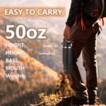 50 oz Stainless Steel Water Bottle with Spout Lid & Handle, Insulated Large Hydration Bottle for Cold & Hot Drinks, Leak-Proof Metal Tumbler for Travel, Gym, and Outdoor - Image 4