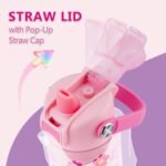 Kids Water Bottle for School 12 oz,Insulated Stainless Steel Water Bottle for Kids,Water Bottles for Toddler Girls Boys with Pop-Up Straw-Cap(Flower) - Image 3