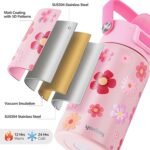 Kids Water Bottle for School 12 oz,Insulated Stainless Steel Water Bottle for Kids,Water Bottles for Toddler Girls Boys with Pop-Up Straw-Cap(Flower) - Image 4