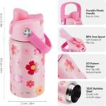 Kids Water Bottle for School 12 oz,Insulated Stainless Steel Water Bottle for Kids,Water Bottles for Toddler Girls Boys with Pop-Up Straw-Cap(Flower) - Image 5